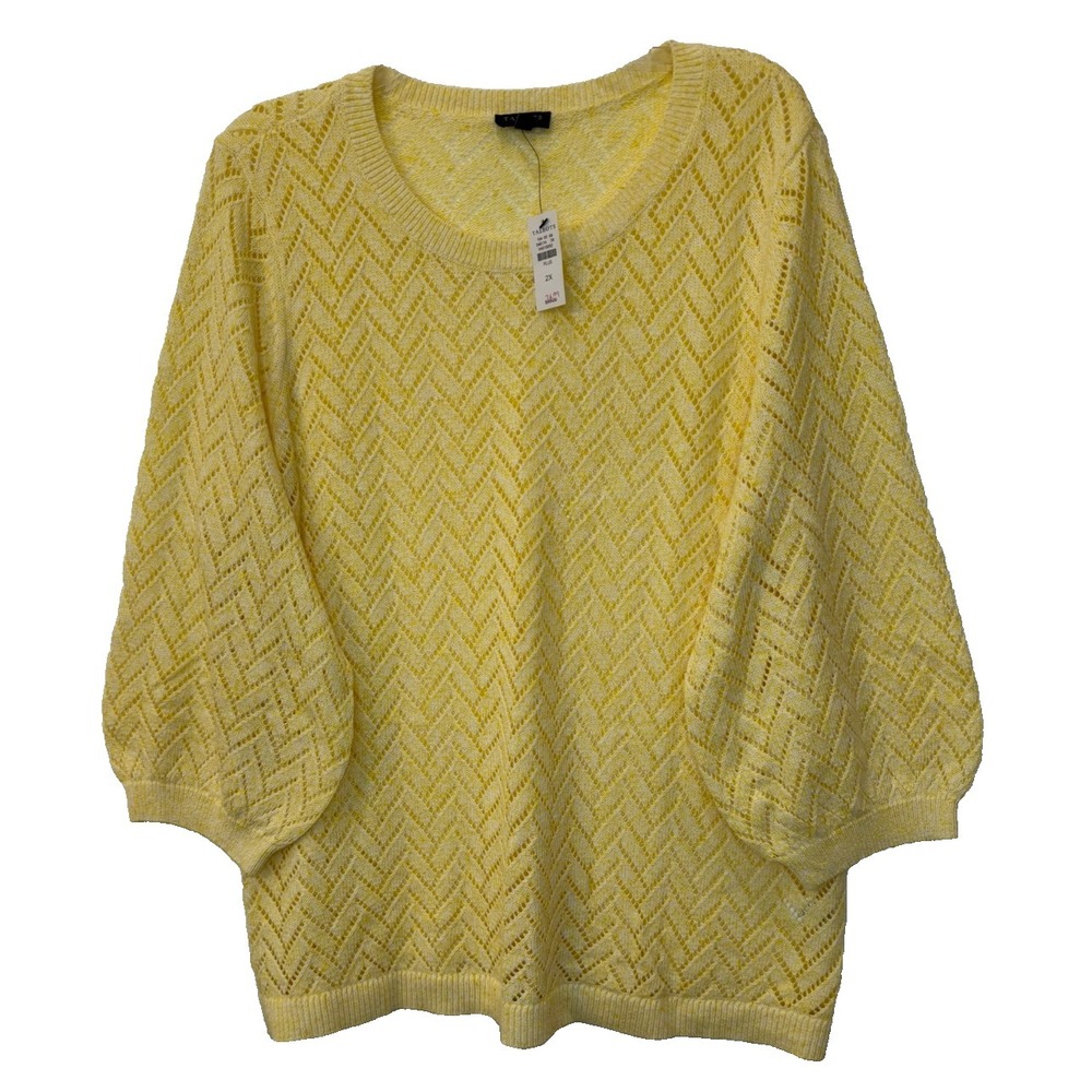 New Talbots Size 2X Yellow Lightweight Open‎ Knit 3/4 Bell Sleeve Pullover